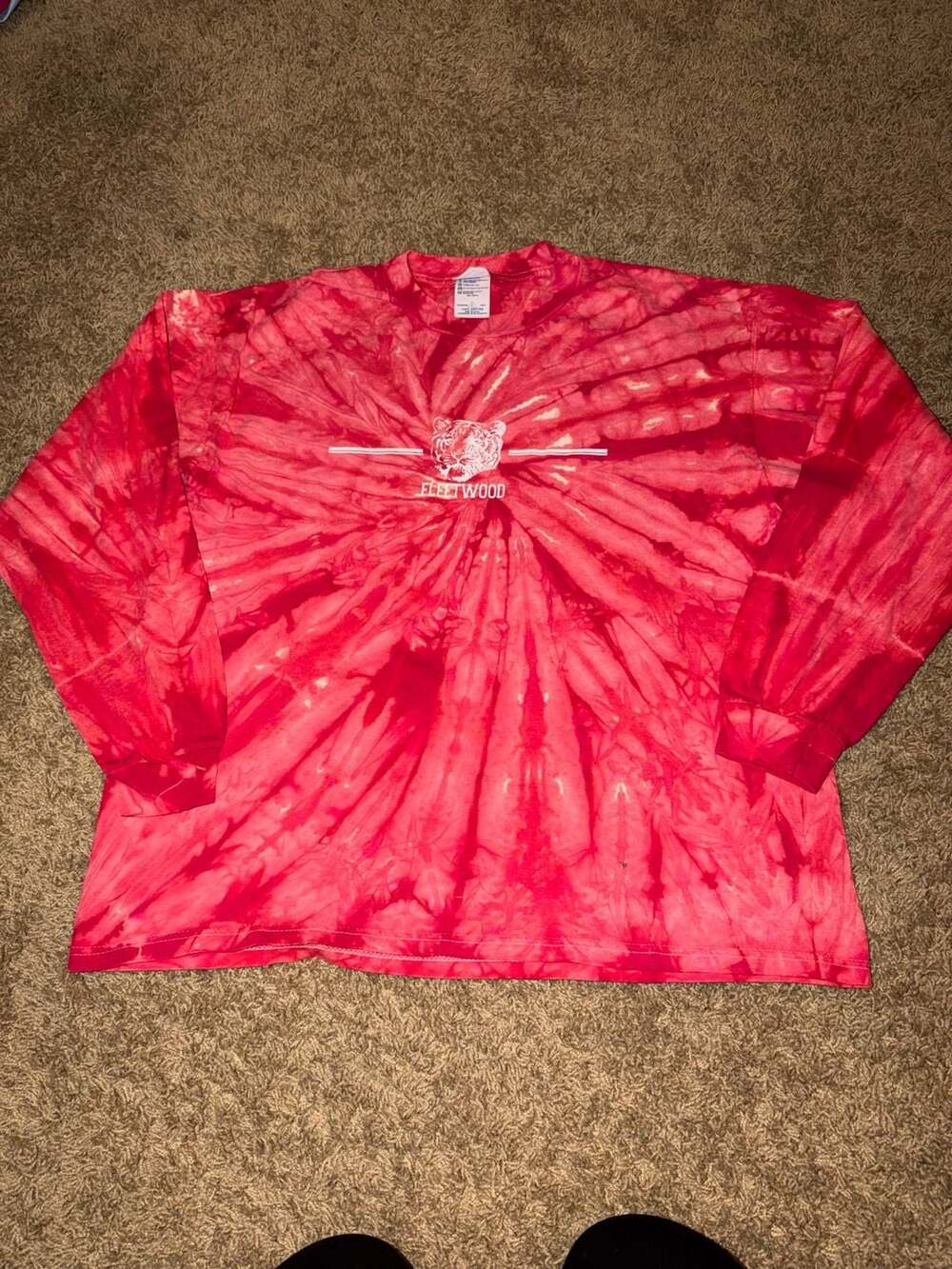 Delta Pro Weight Fleetwood Tiger Long Sleeve T-Shirt Size L Red Tie Dye